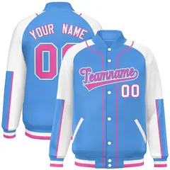 Powder Blue White-Powder Blue Full-Snap Letterman Jacket