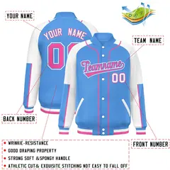 Powder Blue White-Powder Blue Full-Snap Letterman Jacket 2
