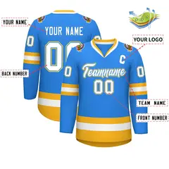 Powder Blue White Powder Blue-Gold Hockey Jersey 2
