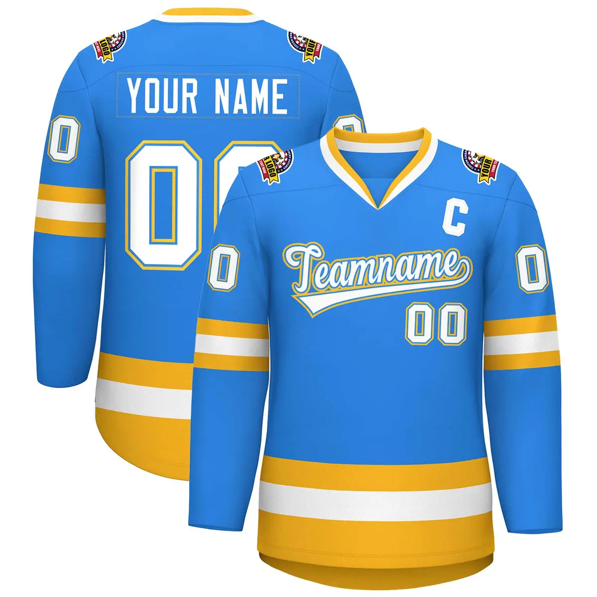 Powder Blue White Powder Blue-Gold Hockey Jersey