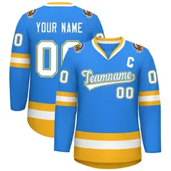 Powder Blue White Powder Blue-Gold Hockey Jersey