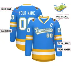Powder Blue White Powder Blue-Gold Hockey Jersey 2