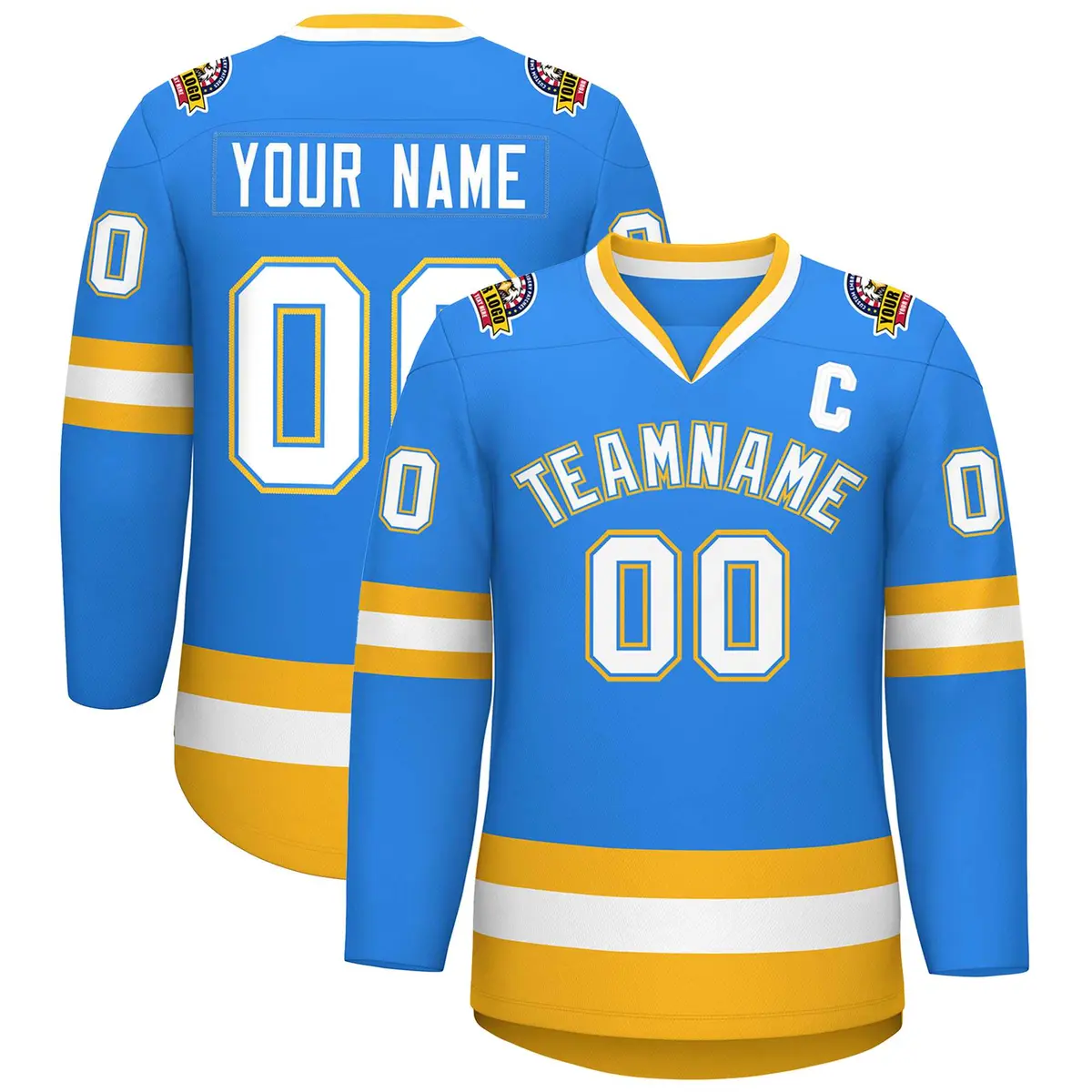 Powder Blue White Powder Blue-Gold Hockey Jersey