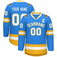 Powder Blue White Powder Blue-Gold Hockey Jersey