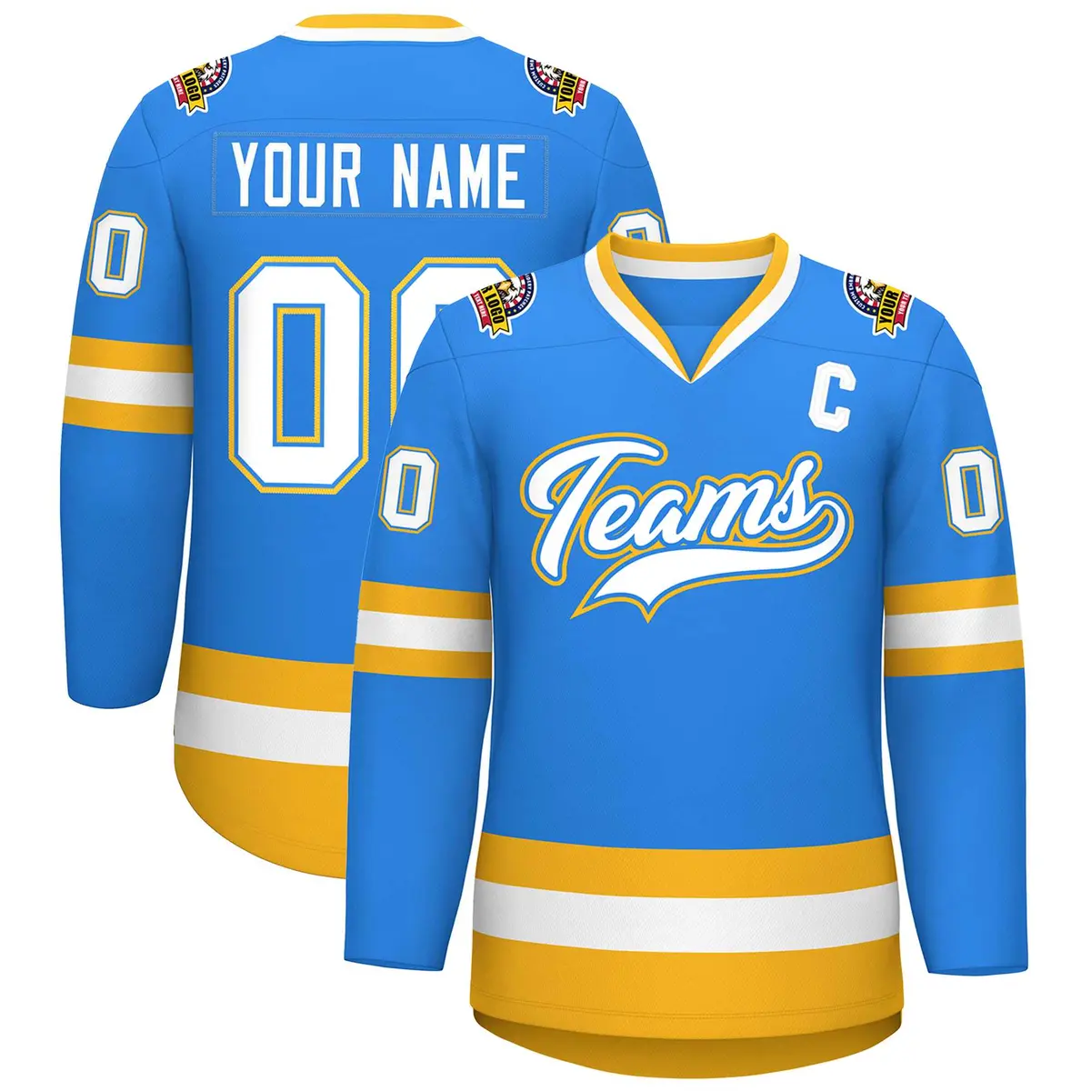 Powder Blue White Powder Blue-Gold Hockey Jersey