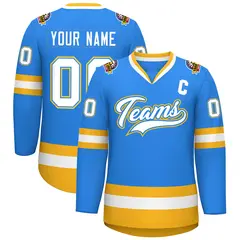 Powder Blue White Powder Blue-Gold Hockey Jersey