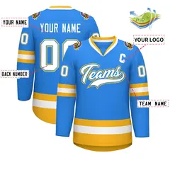Powder Blue White Powder Blue-Gold Hockey Jersey 2