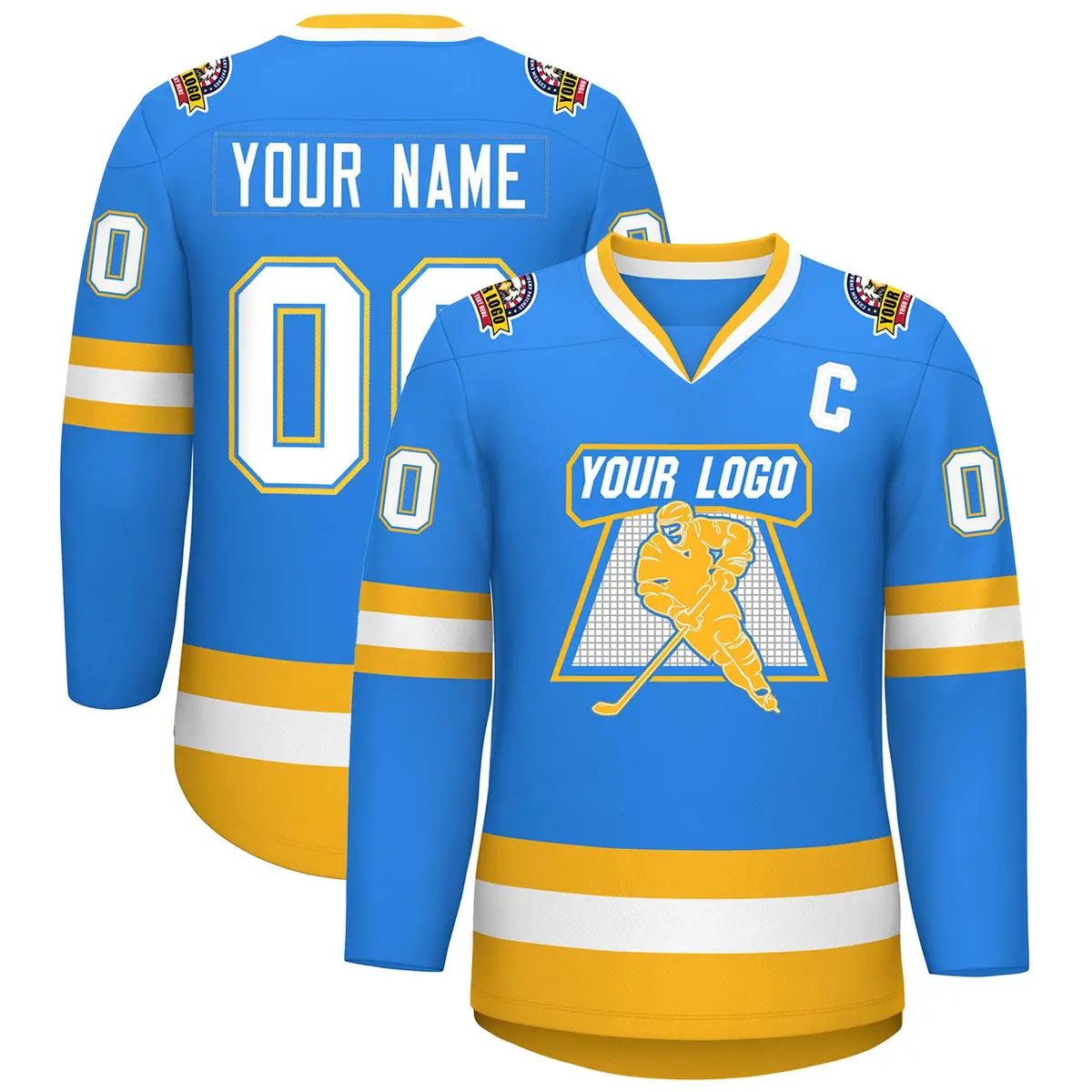 Powder Blue White Powder Blue-Gold Hockey Jersey