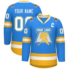 Powder Blue White Powder Blue-Gold Hockey Jersey 1