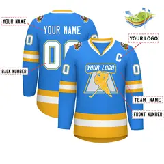 Powder Blue White Powder Blue-Gold Hockey Jersey 2