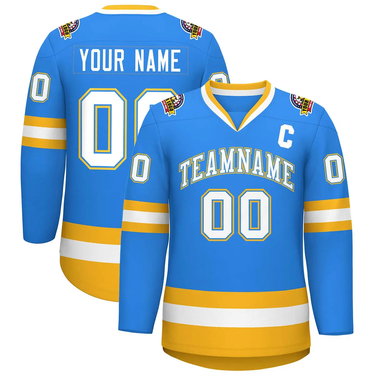 Powder Blue White Powder Blue-Gold Hockey Jersey