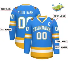 Powder Blue White Powder Blue-Gold Hockey Jersey 2