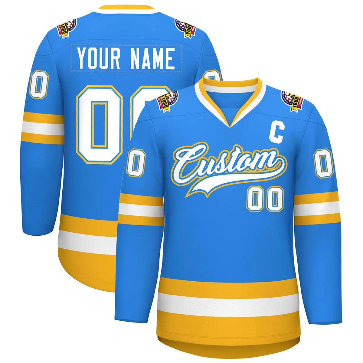 Powder Blue White Powder Blue-Gold Hockey Jersey