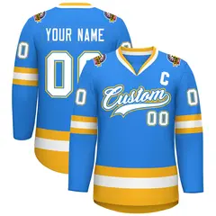 Powder Blue White Powder Blue-Gold Hockey Jersey