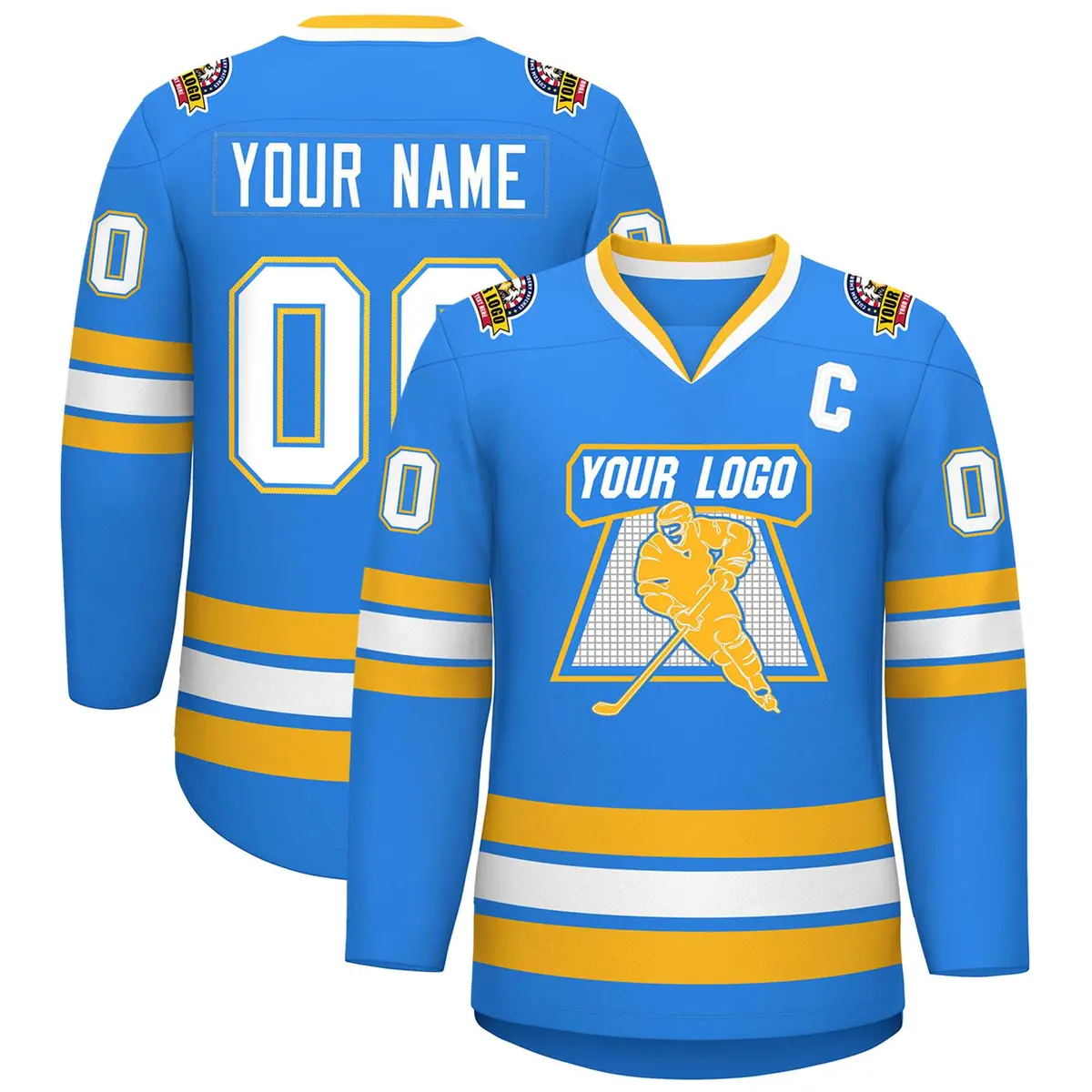 Powder Blue White Powder Blue-Gold Hockey Jersey