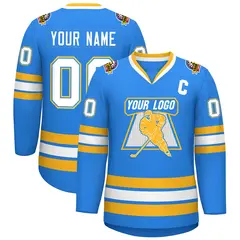 Powder Blue White Powder Blue-Gold Hockey Jersey