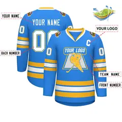 Powder Blue White Powder Blue-Gold Hockey Jersey 2