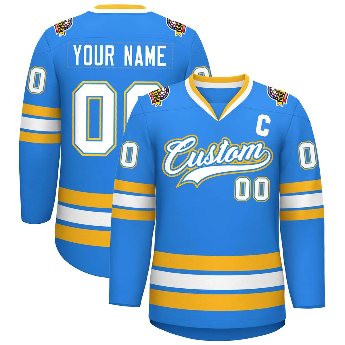 Powder Blue White Powder Blue-Gold Hockey Jersey