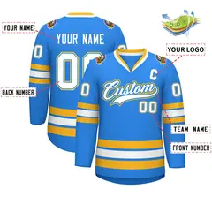 Powder Blue White Powder Blue-Gold Hockey Jersey 2