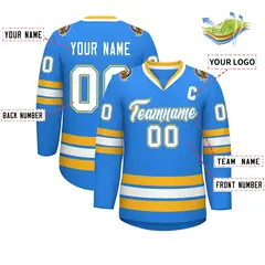 Powder Blue White Powder Blue-Gold Hockey Jersey 2