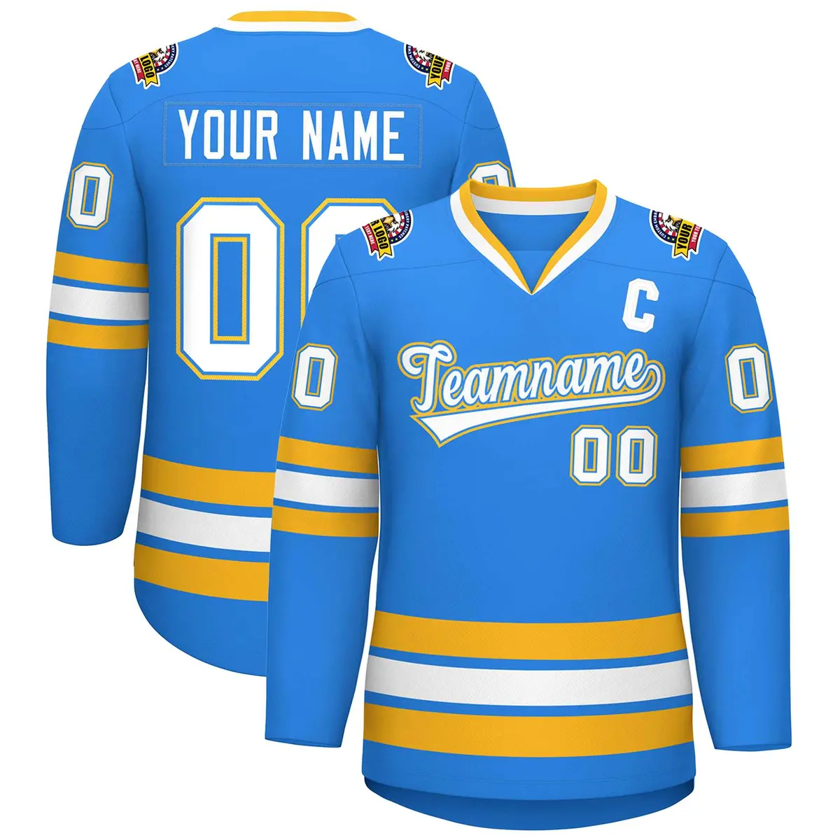 Powder Blue White Powder Blue-Gold Hockey Jersey