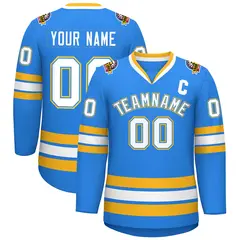 Powder Blue White Powder Blue-Gold Hockey Jersey
