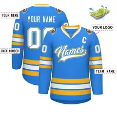 Powder Blue White Powder Blue-Gold Hockey Jersey 2