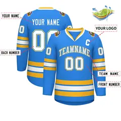 Powder Blue White Powder Blue-Gold Hockey Jersey 2