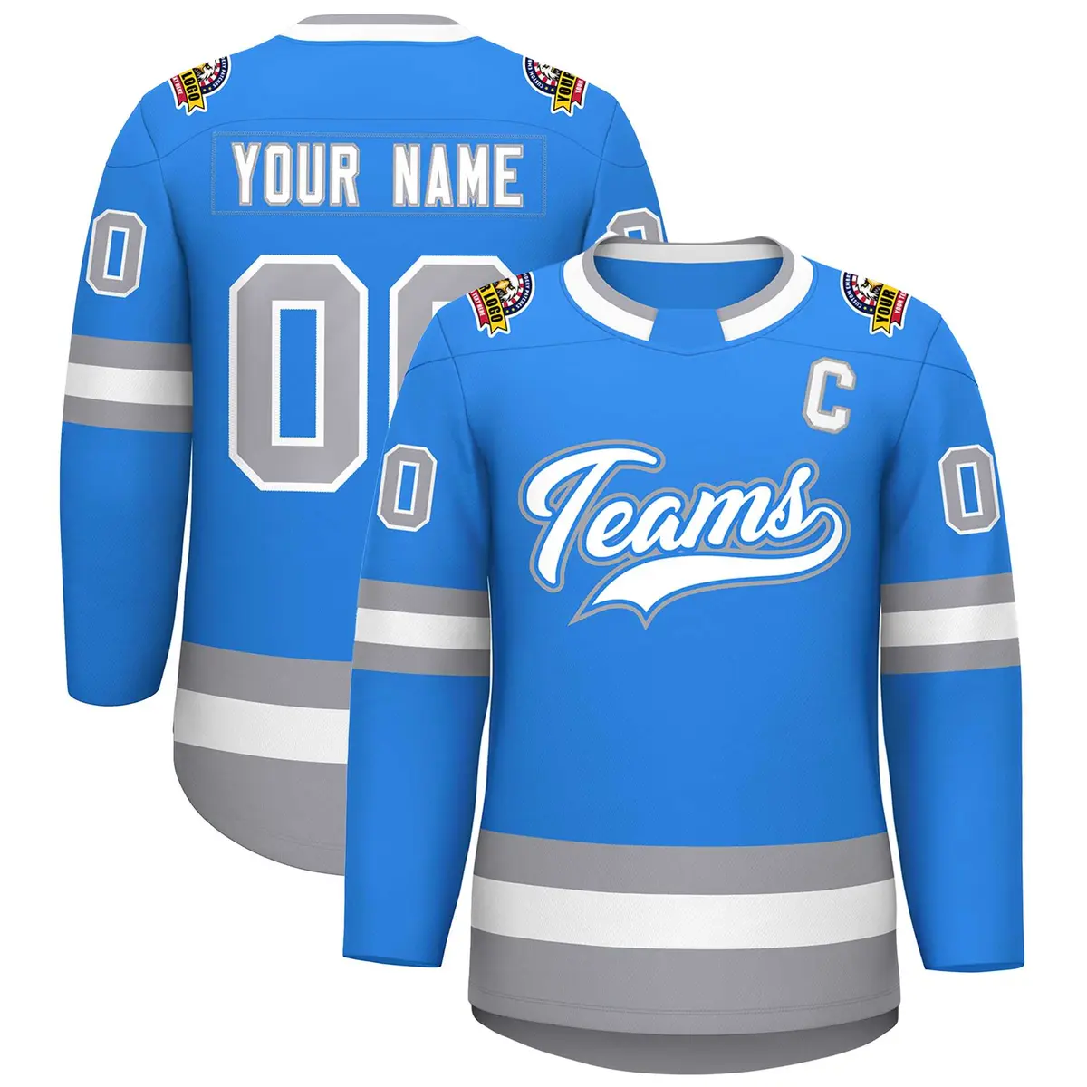 Powder Blue White Powder Blue-Gray Classic Hockey Jersey