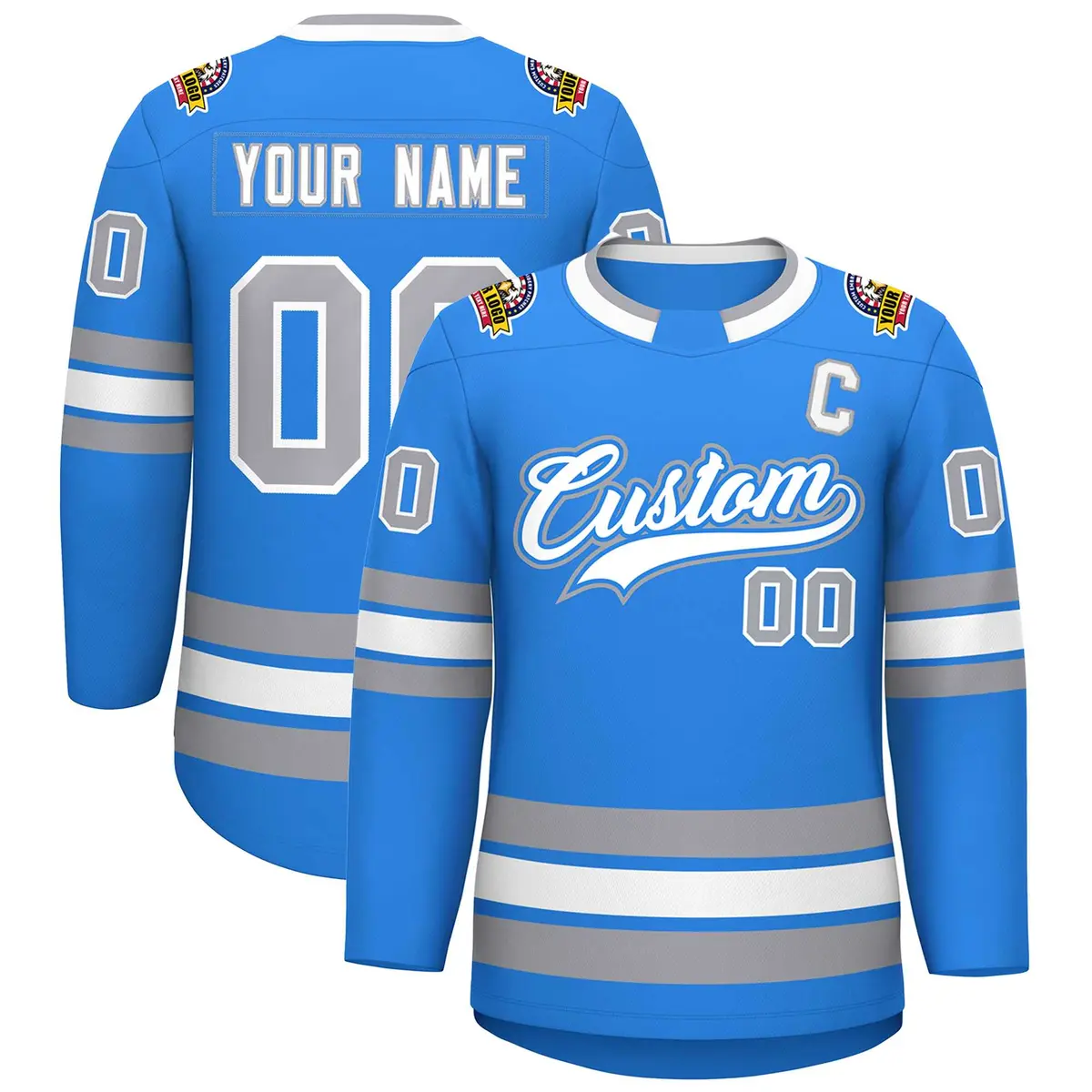 Powder Blue White Powder Blue-Gray Classic Hockey Jersey