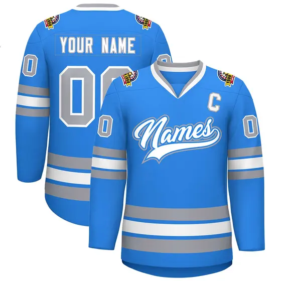 Powder Blue White Powder Blue-Gray Classic Hockey Jersey