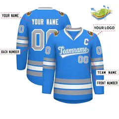 Powder Blue White Powder Blue-Gray Classic Hockey Jersey 2