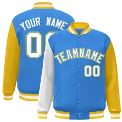 Powder Blue White-Powder Blue Raglan Varsity Full-Snap Letterman Jacket