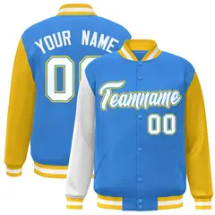 Powder Blue White-Powder Blue Raglan Varsity Full-Snap Letterman Jacket