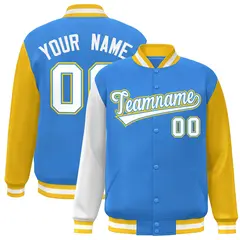 Powder Blue White-Powder Blue Raglan Varsity Full-Snap Letterman Jacket