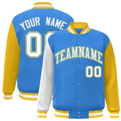 Powder Blue White-Powder Blue Raglan Varsity Full-Snap Letterman Jacket