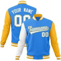 Powder Blue White-Powder Blue Raglan Varsity Full-Snap Letterman Jacket 1