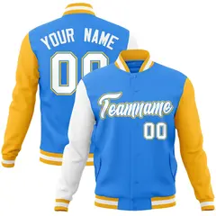 Powder Blue White-Powder Blue Raglan Varsity Full-Snap Letterman Jacket 1