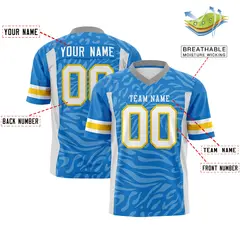 Powder Blue White-Powder Blue Zebra Stripes Football Jersey 2