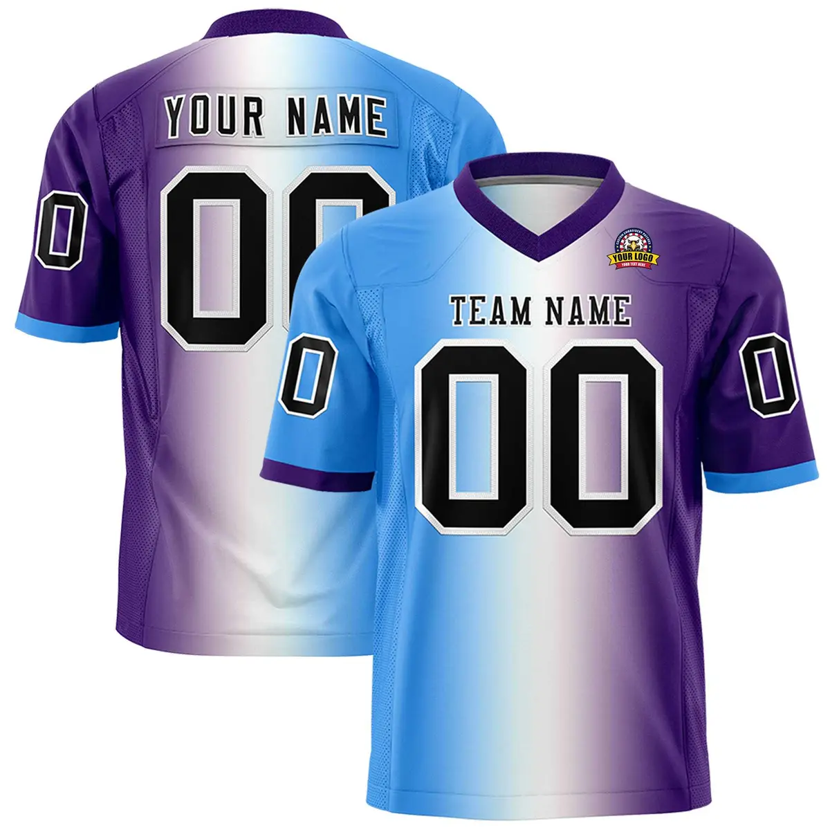 Powder Blue White-Purple Gradient Football Jersey