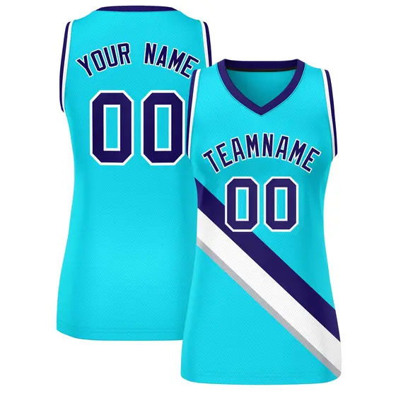Women's Powder Blue White-Purple Slash Mesh Basketball Jersey