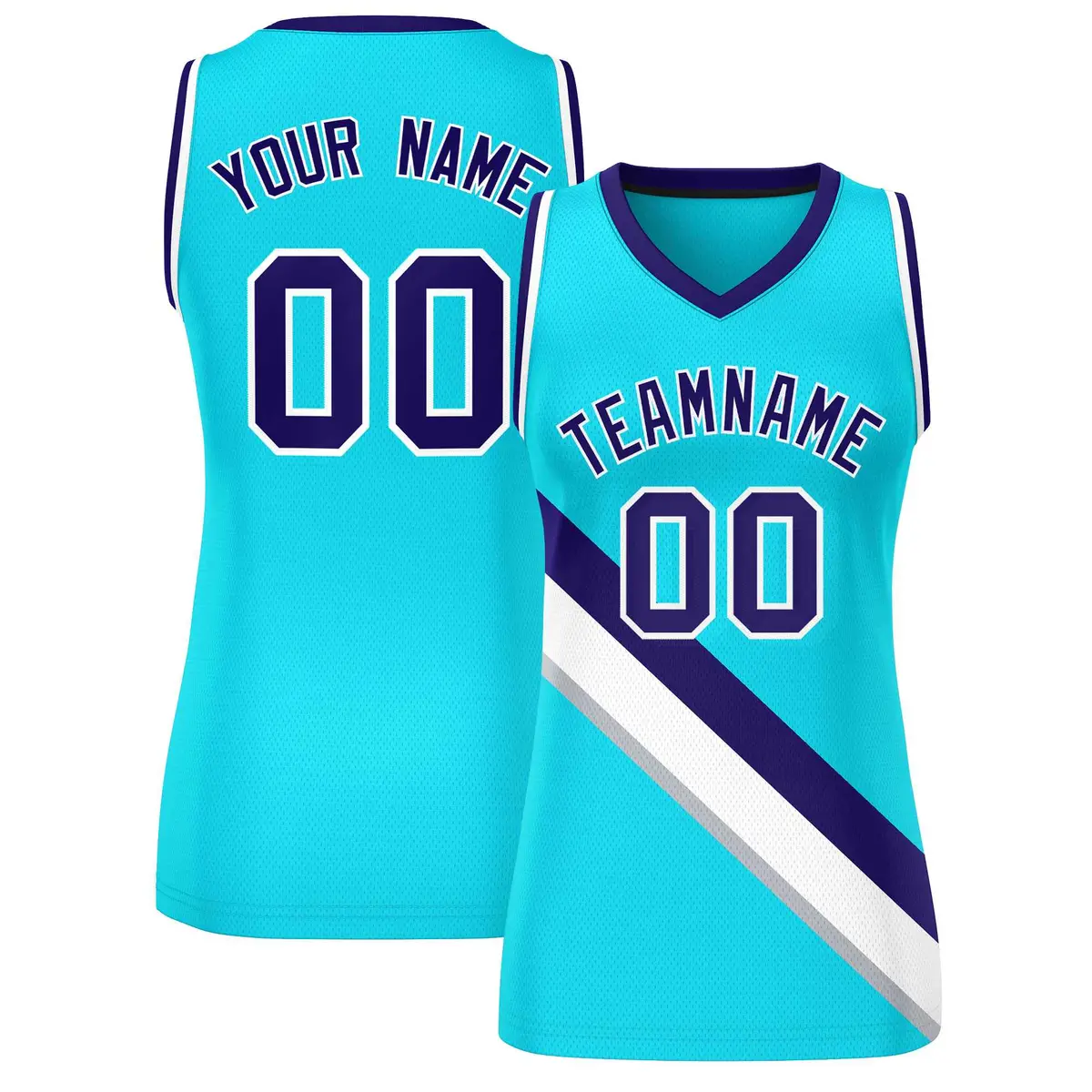 Women's Powder Blue White-Purple Slash Mesh Basketball Jersey