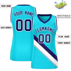 Women's Powder Blue White-Purple Slash Mesh Basketball Jersey 2