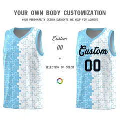 Powder Blue White Puzzle Pattern Splid Basketball Kits 3