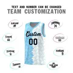 Powder Blue White Puzzle Pattern Splid Basketball Kits 4