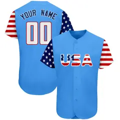Powder Blue White-Red American Flag Baseball Jersey