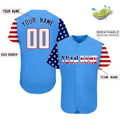 Powder Blue White-Red American Flag Baseball Jersey 2