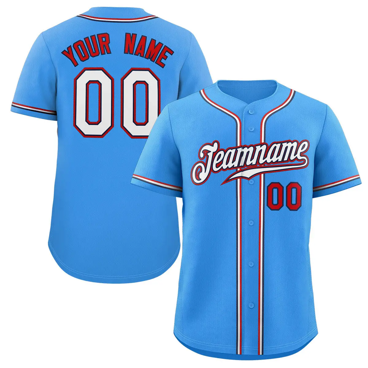 Powder Blue White-Red Classic Style Baseball Jersey