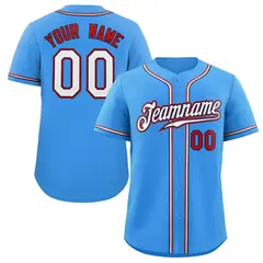 Powder Blue White-Red Classic Style Baseball Jersey 1