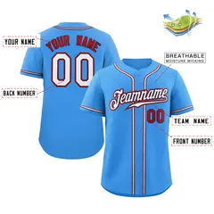 Powder Blue White-Red Classic Style Baseball Jersey 3